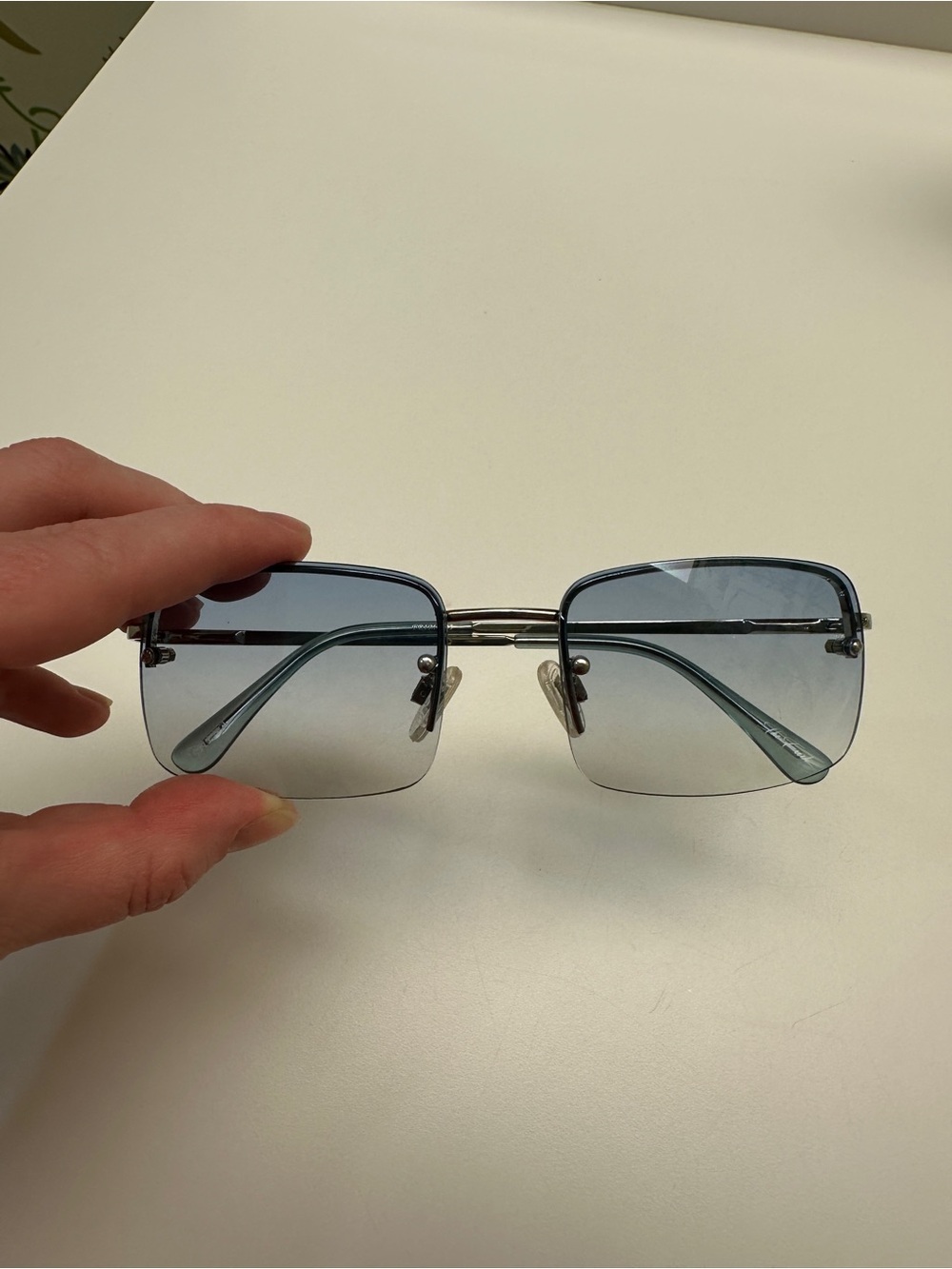 Women’s Blue Gradient Rimless Sunglasses - Picture 3 of 3